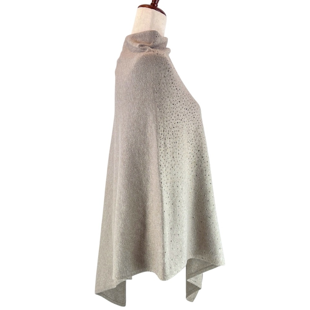 NEW Ming Wang Poncho Sweater Taupe Rhinestone Ombré Embellishment O/S NWT - Picture 4 of 15